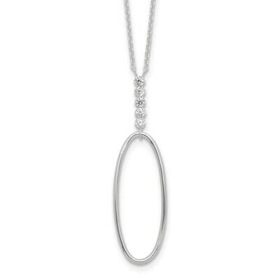 E-Coated CZ Oval Dangle 17.75 Inch Necklace Sterling Silver QG6660-17.75, MPN: QG6660-17.75,