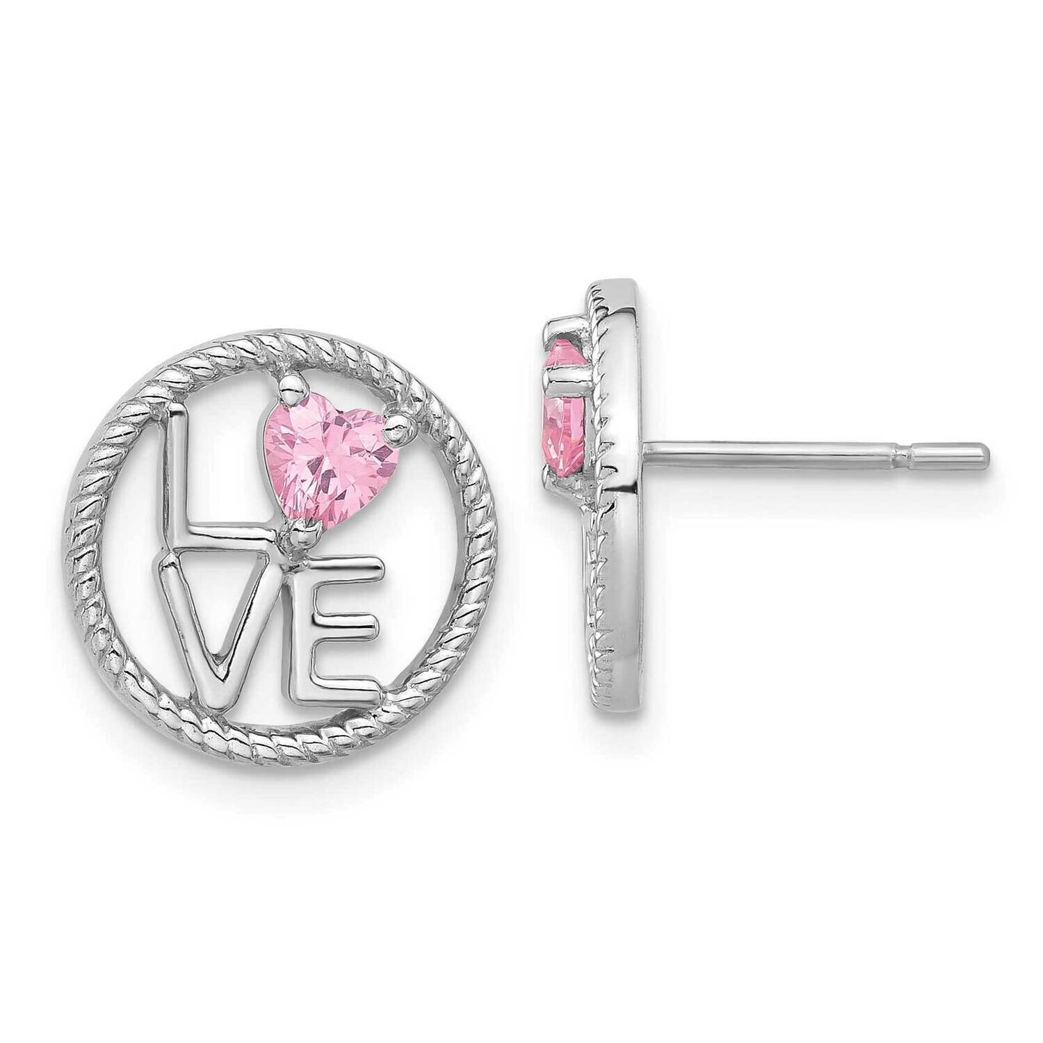 Love Pink CZ Post Earrings Sterling Silver Rhodium-Plated QE17518, MPN: QE17518,