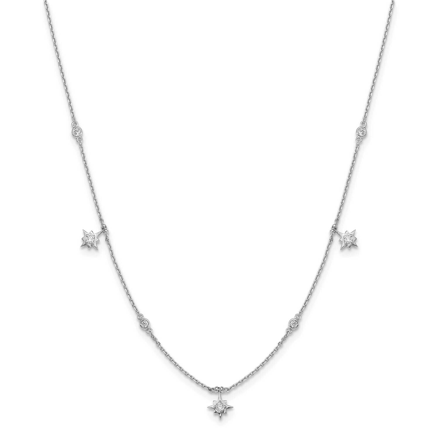 Sterling Shimmer 16 Inch 7 Stone 7 Star Stations CZ Necklace 2 Inch Extender Sterling Silver Rhodiu…