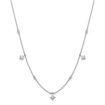 Sterling Shimmer 16 Inch 7 Stone 7 Star Stations CZ Necklace 2 Inch Extender Sterling Silver Rhodiu…