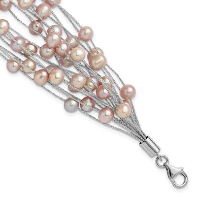 Rh-Plated Multi Str5-6mm Pink Fwc Pearl 7.5 Inch Bracelet Sterling Silver QH5783-7.5, MPN: QH5783-7…