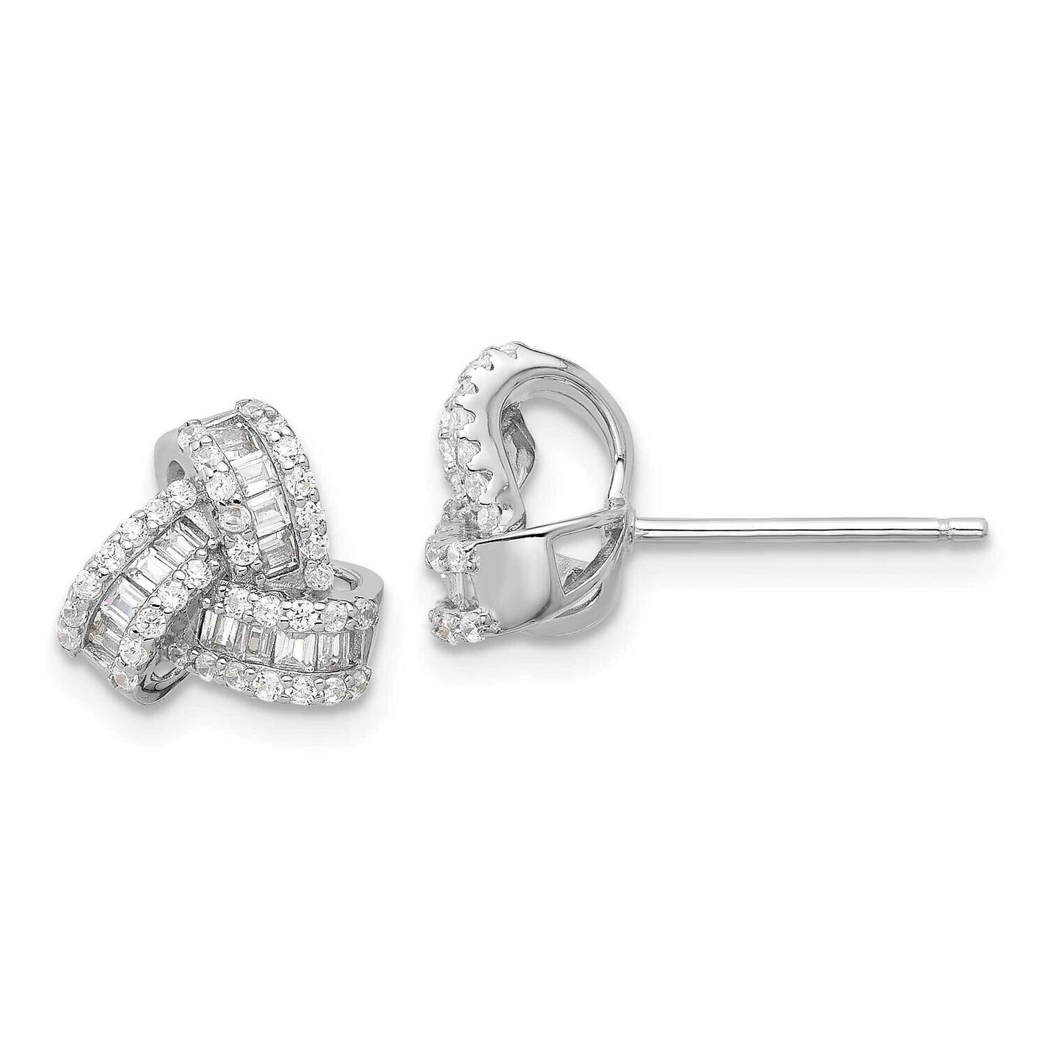 CZ Love Knot Post Earrings Sterling Silver Rhodium-Plated QE17477