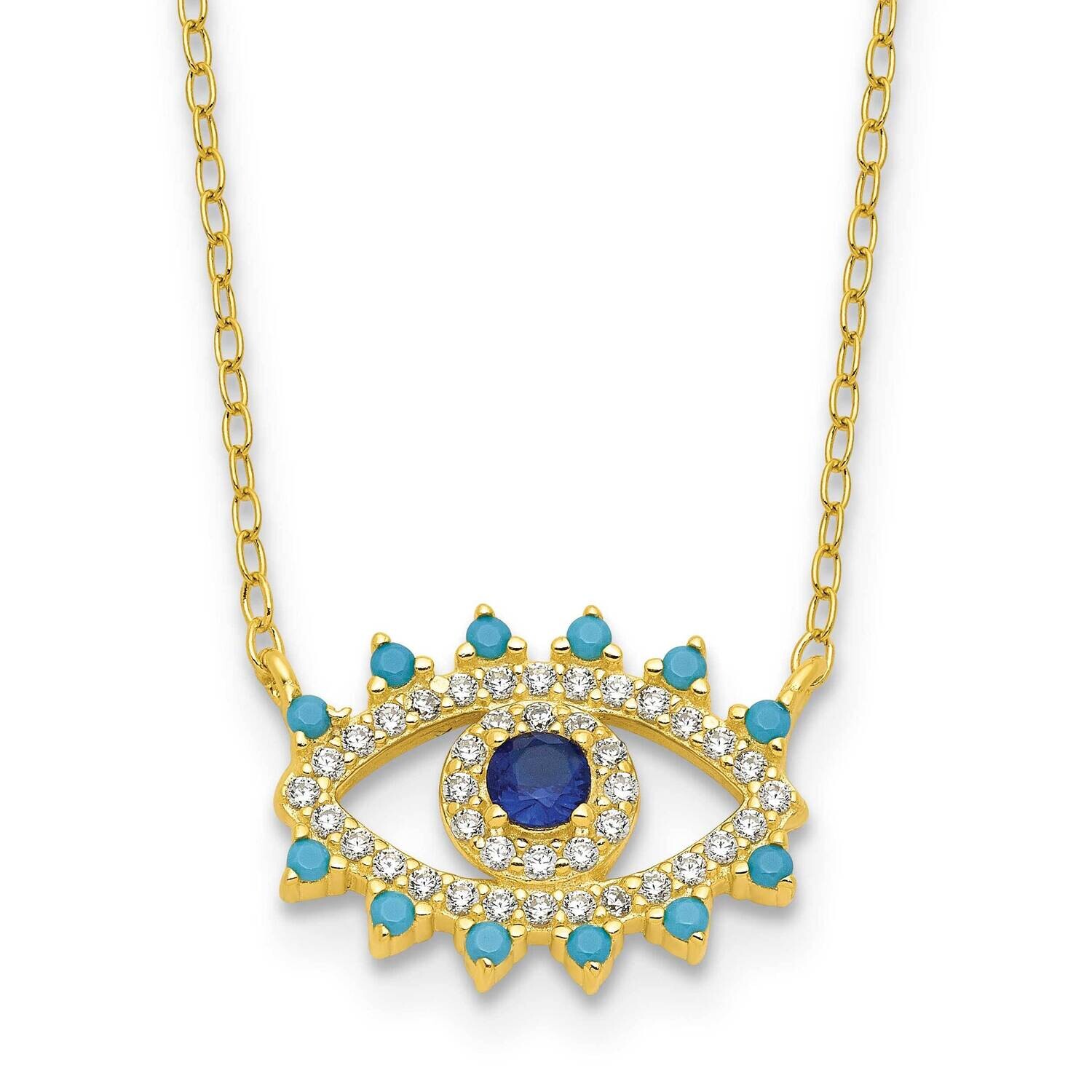 Gold-Tone Glass Glass Crystal Evil Eye Necklace Sterling Silver QG6546-18, MPN: QG6546-18,