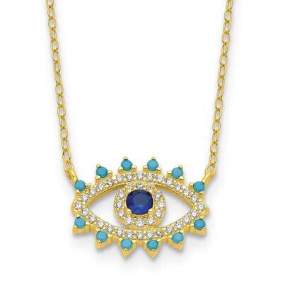 Gold-Tone Glass Glass Crystal Evil Eye Necklace Sterling Silver QG6546-18, MPN: QG6546-18,