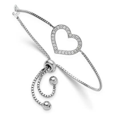 Polished CZ Open Heart Adjustable Bracelet Sterling Silver Rhodium-Plated QG6270, MPN: QG6270,