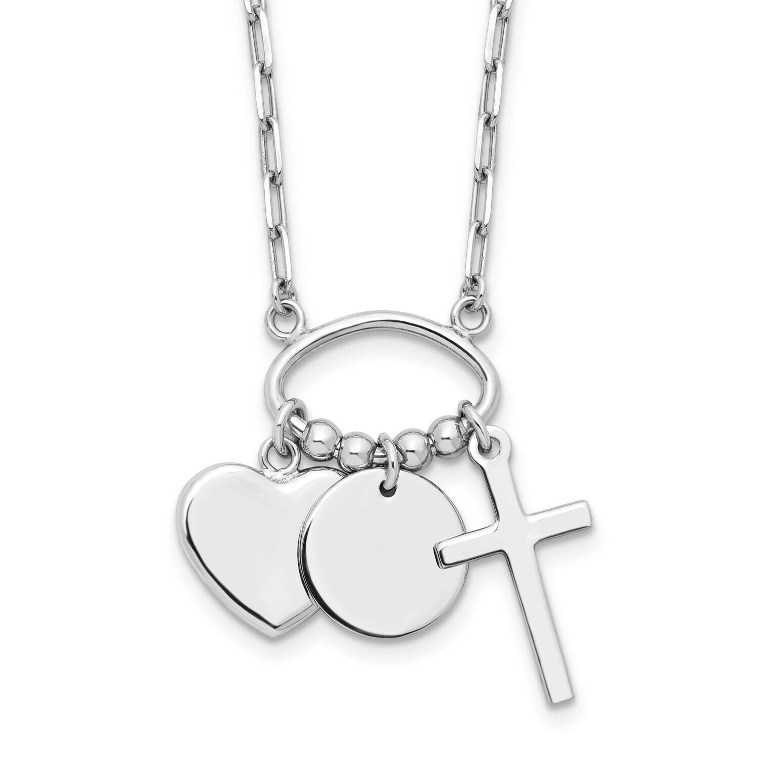 Round Heart Cross Discs 32 Inch Necklace Sterling Silver Rhodium-Plated QG6350-32