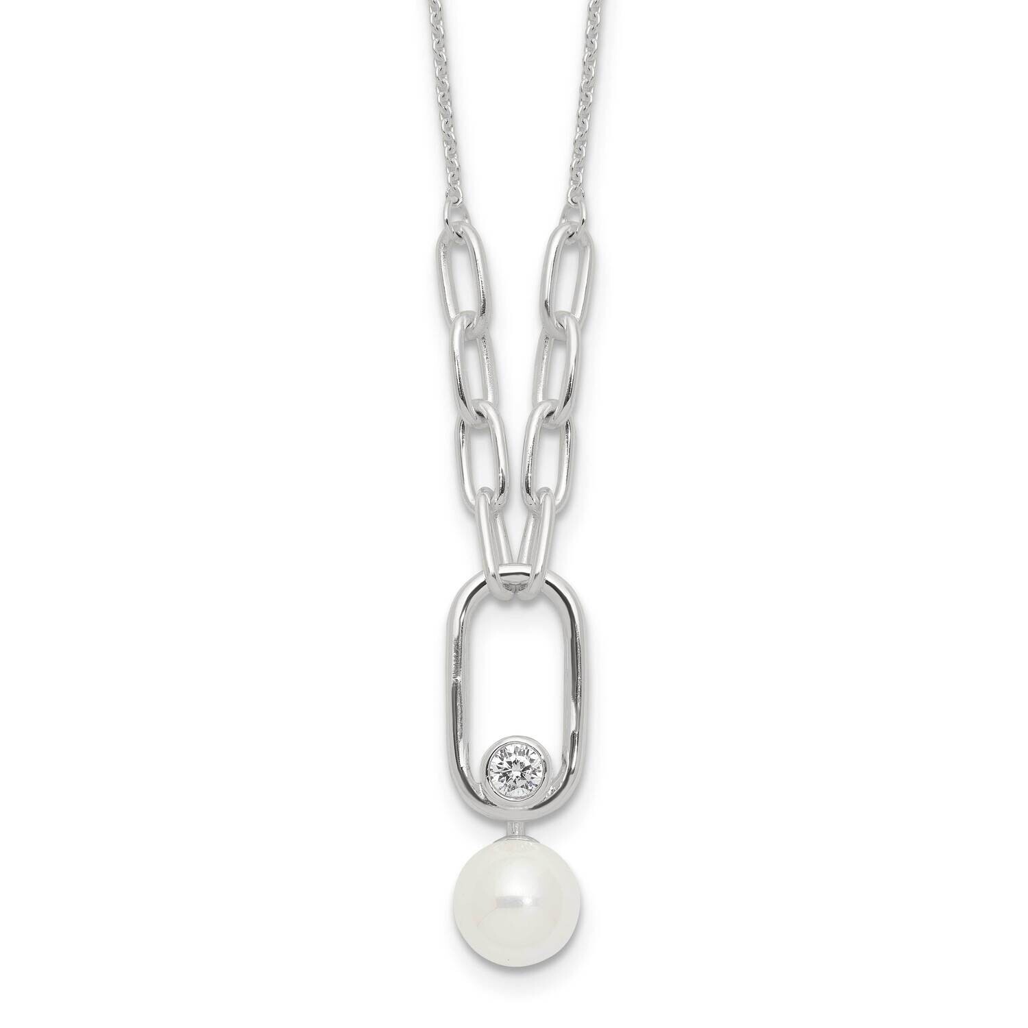 E-Coated CZ 8mm Shell Pearl 17.75 Inch 2 Inch Extension Necklace Sterling Silver QG6633-17.75, MPN:…