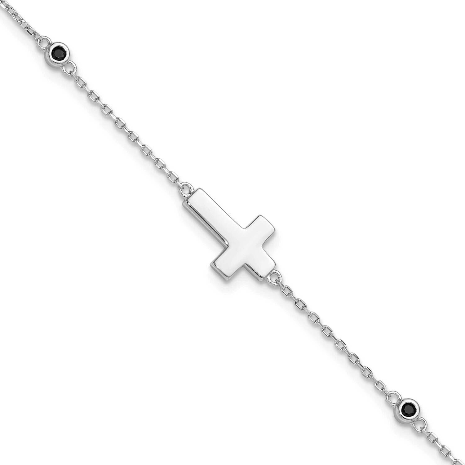 Cross Black Spinel 7 Inch 1 Inch Extender Bracelet Sterling Silver Rhodium-Plated QG6378-7