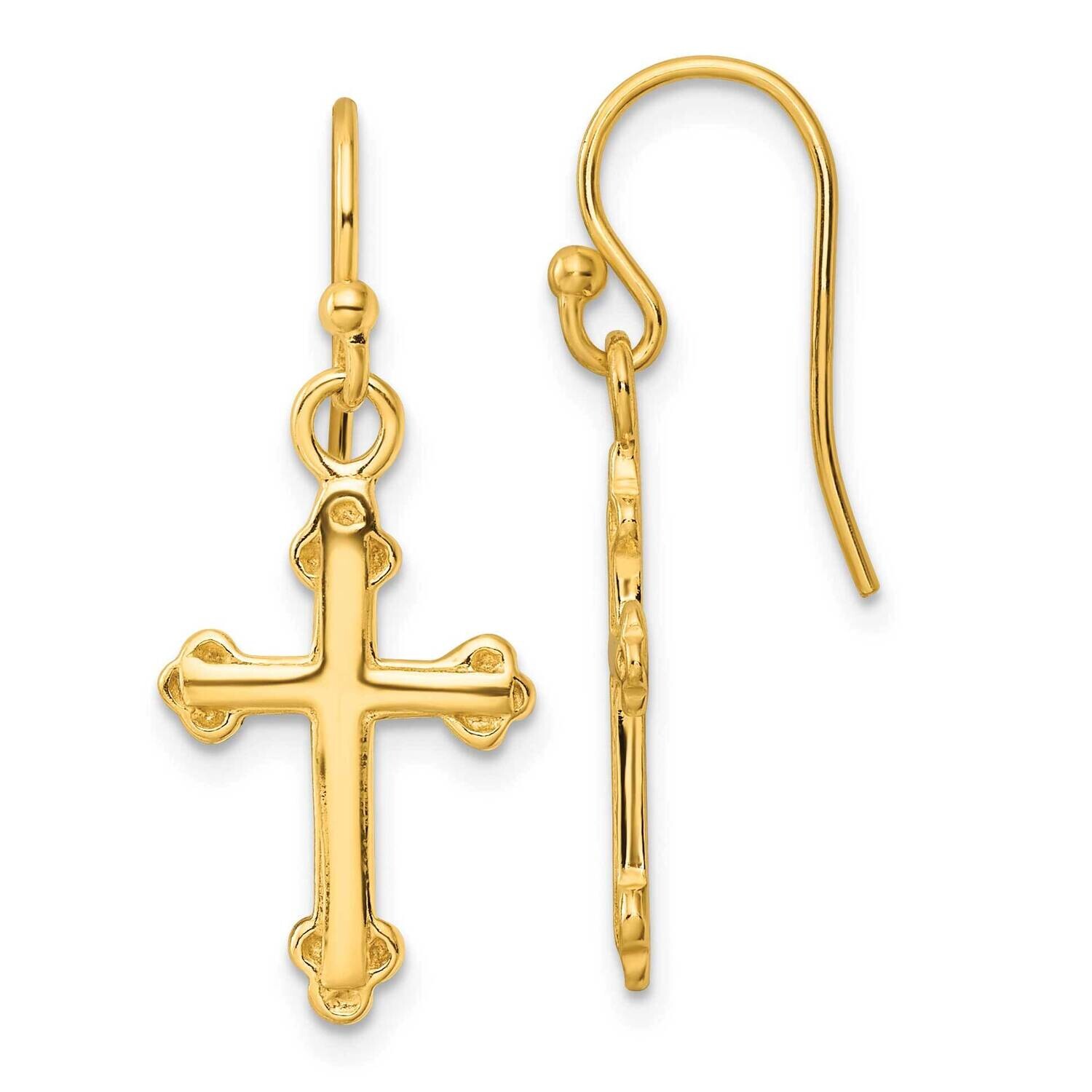 Gold-Tone Polished Budded Cross Dangle Earrings Sterling Silver QE4263GP