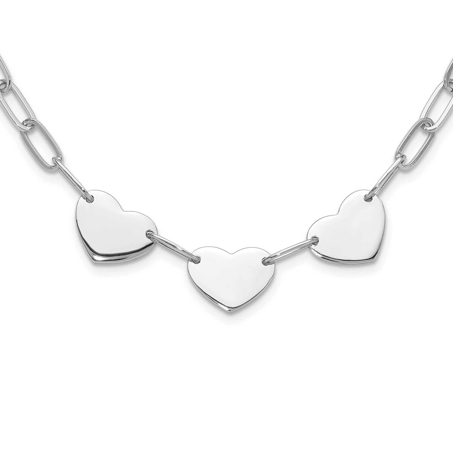 Triple Heart Paperclip Link 17.5 Inch Necklace Sterling Silver Rhodium-Plated QG6550-17.5