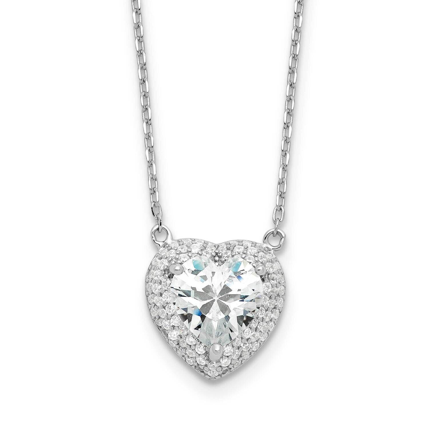 8mm CZ Heart 16 Inch 2 Inch Extender Necklace Sterling Silver Rhodium-Plated QG6646-16