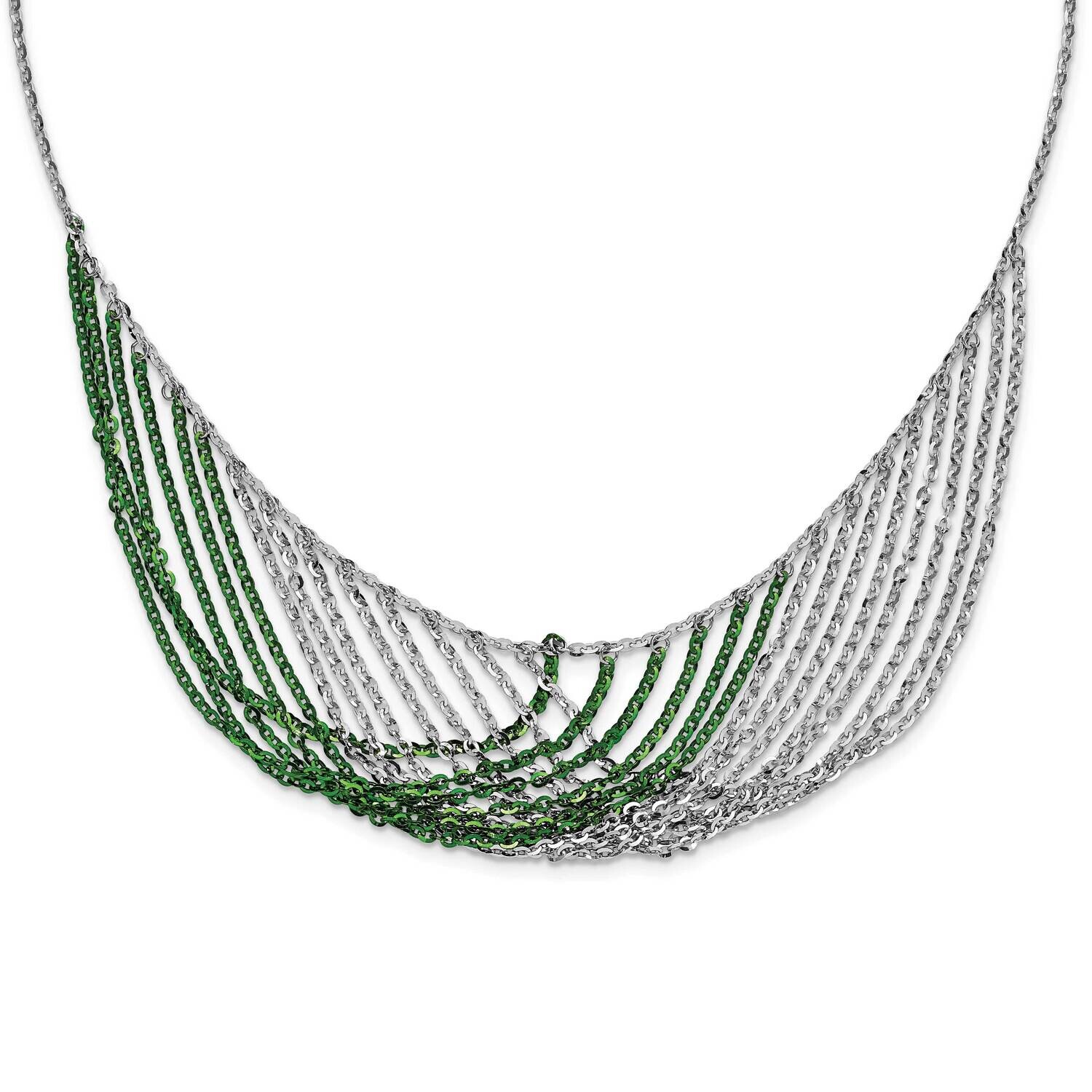 Rhodium &amp; Green-Plated Multi-Str2 Inch Extension Necklace Sterling Silver QH5115-18