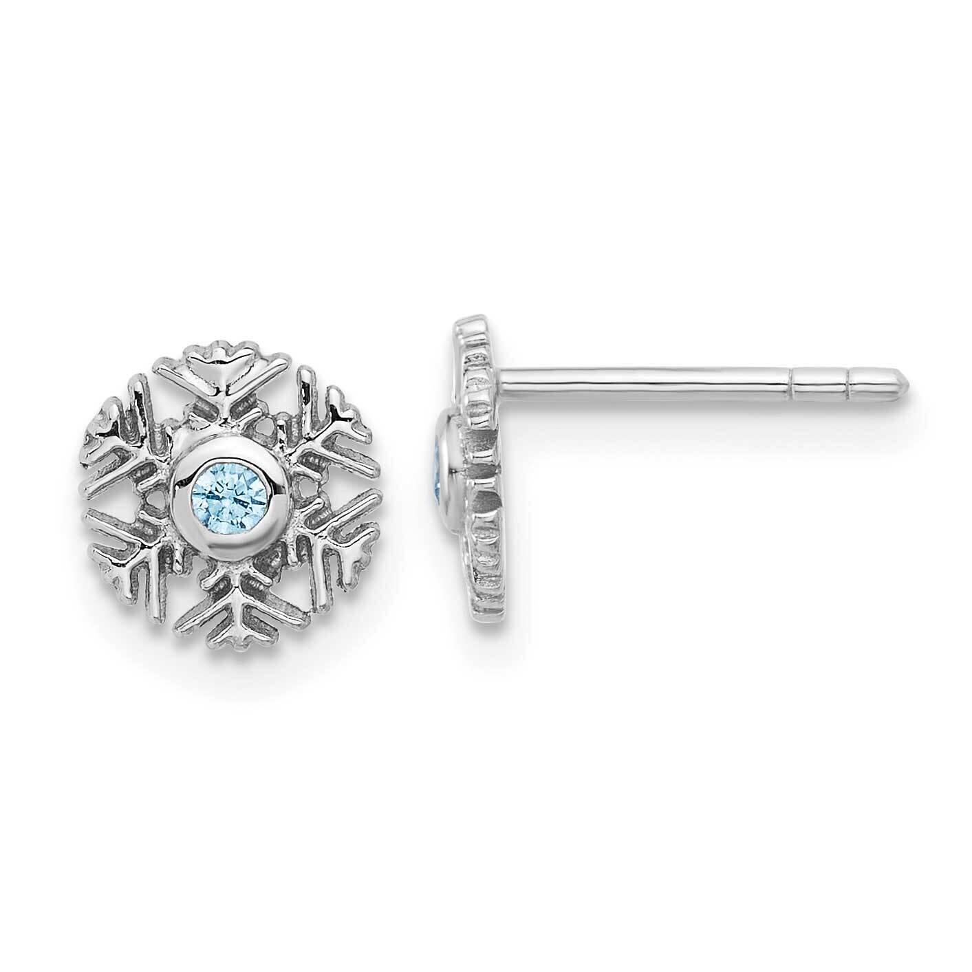 Aqua CZ Snowflake Post Earrings Sterling Silver Rhodium-Plated QE17673, MPN: QE17673,