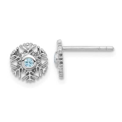Aqua CZ Snowflake Post Earrings Sterling Silver Rhodium-Plated QE17673, MPN: QE17673,
