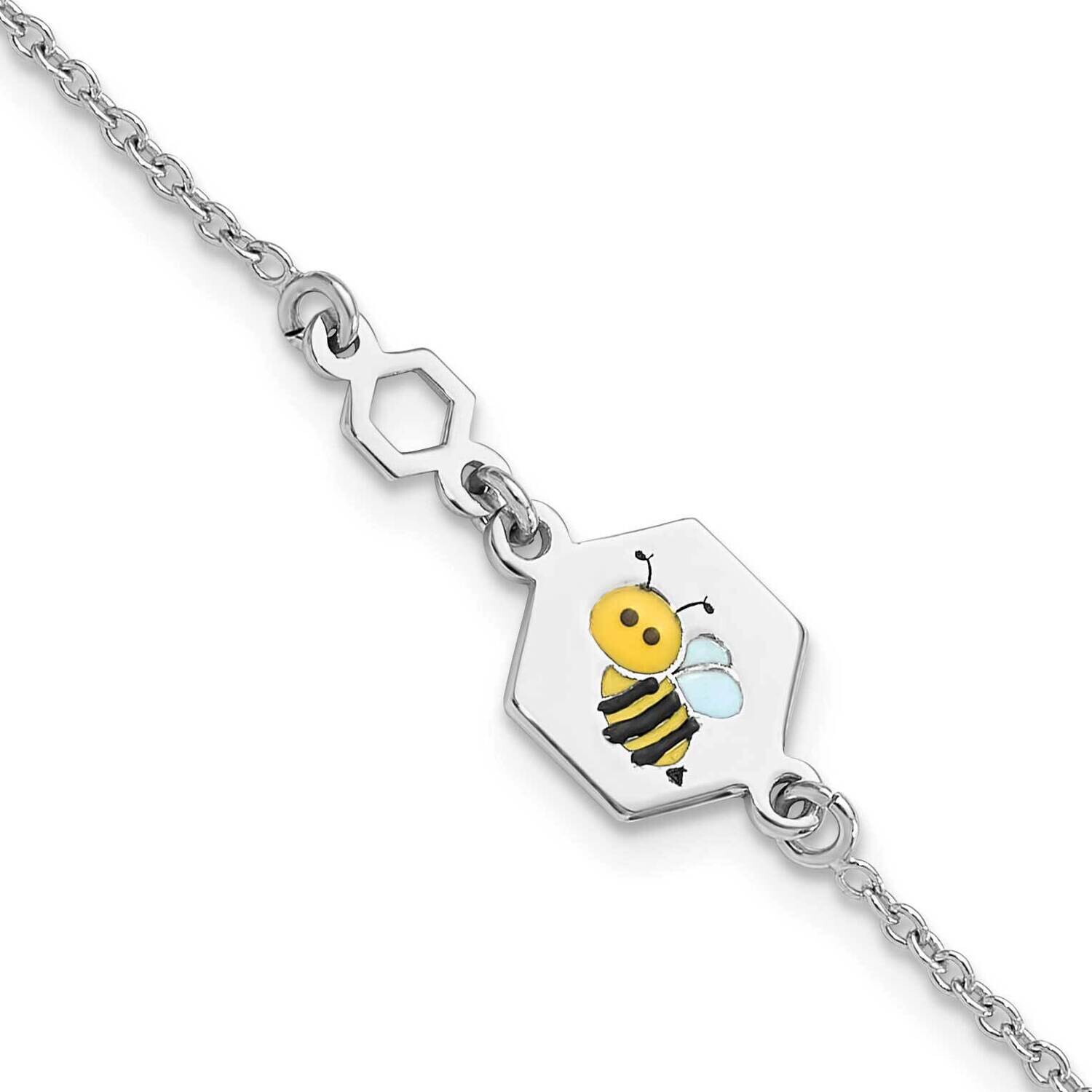 Enameled Bee 6 Inch Children&#39;s Bracelet Sterling Silver Polished QG6728-6, MPN: QG6728-6,