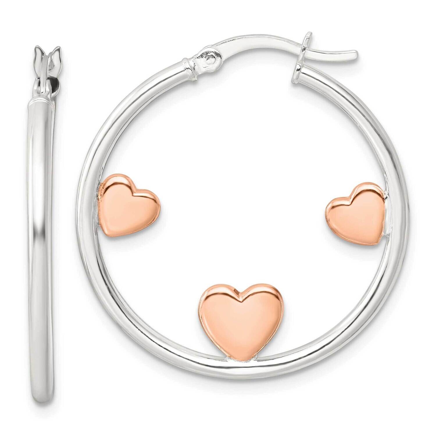 Rose-Tone Hearts Hoop Earrings Sterling Silver QE17541, MPN: QE17541,