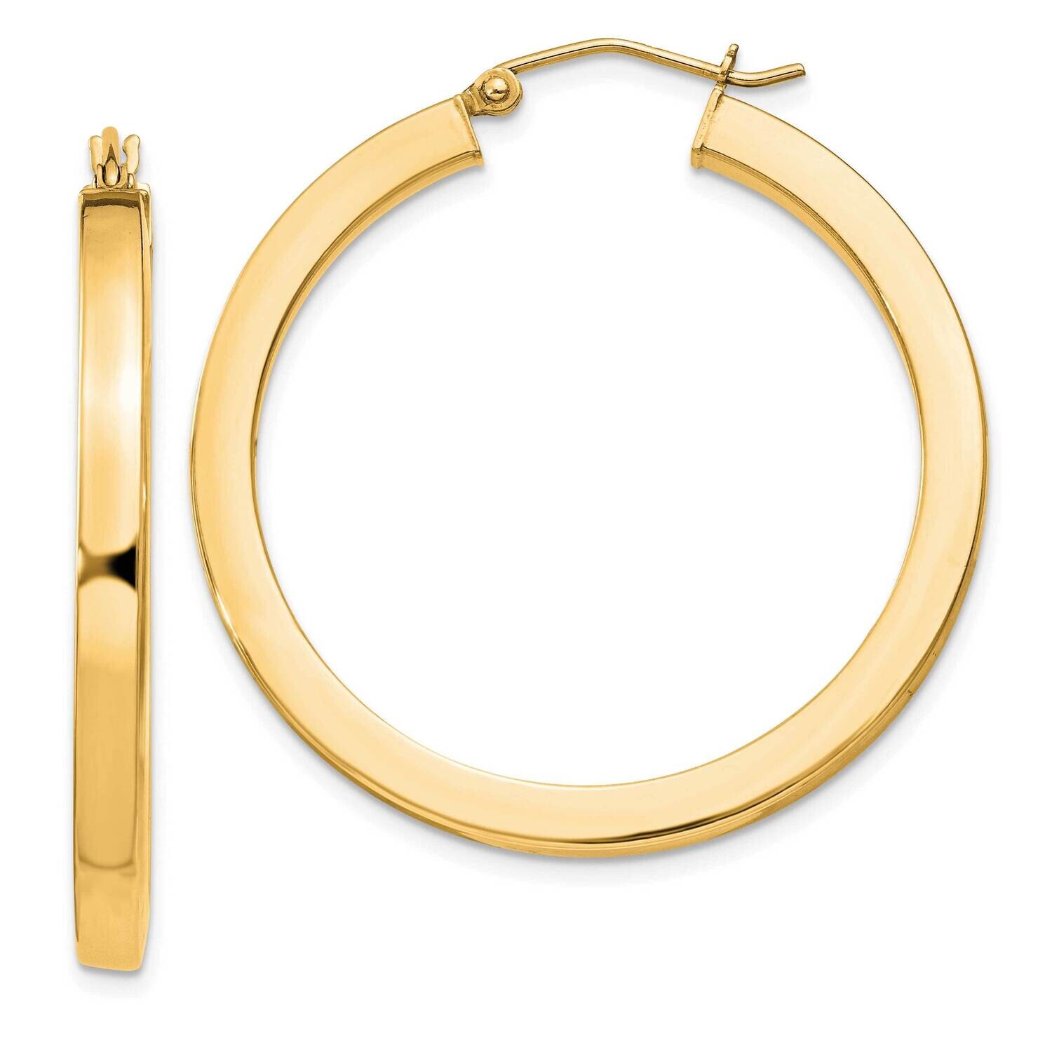 Flash Gold-Plated 3X35mm Square Tube Hoop Earrings Sterling Silver QE827GP, MPN: QE827GP,