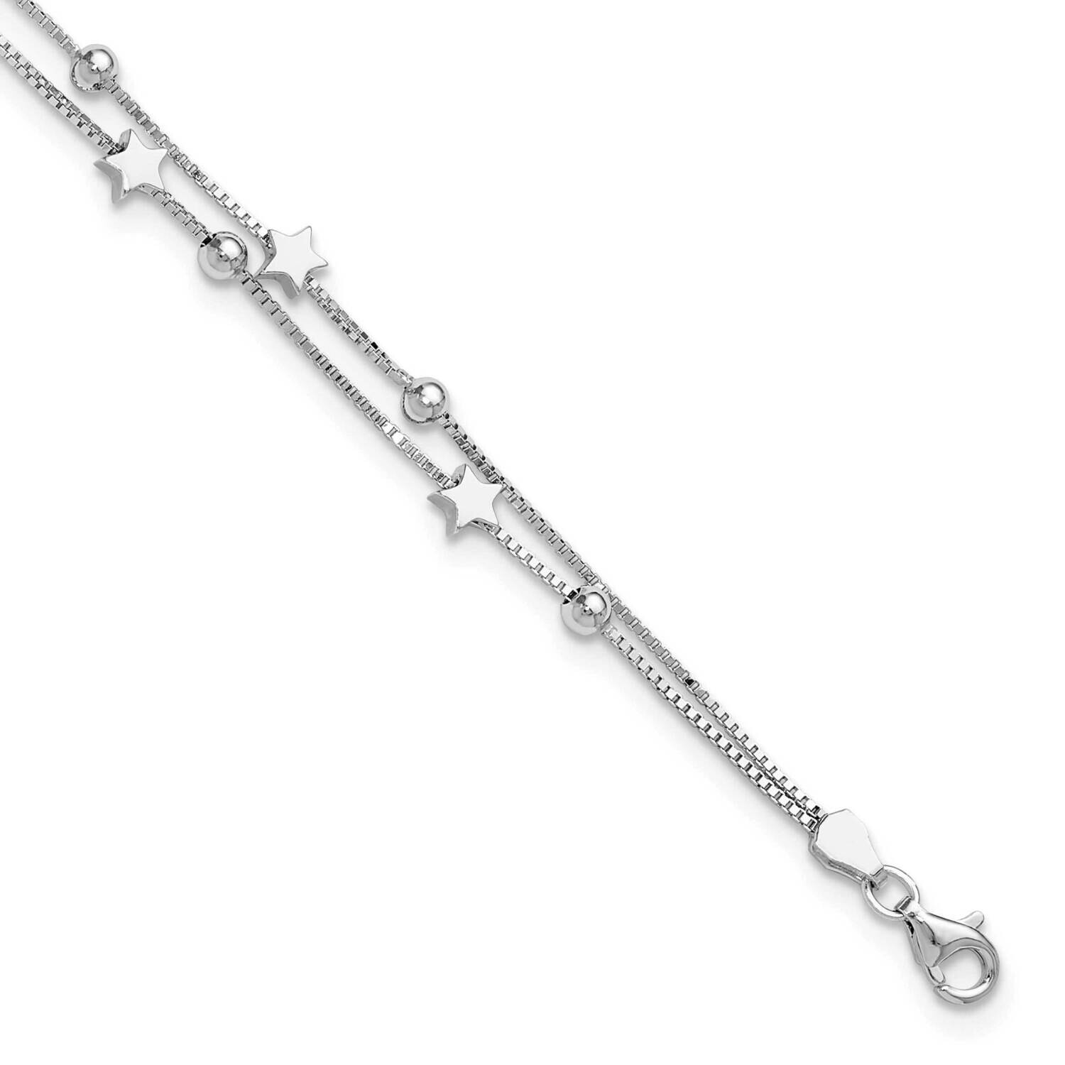 Rhod-Plated 6.5 1 Inch Extension Two StrStar Bead Bracelet Sterling Silver QG6374-6.5, MPN: QG6374-…