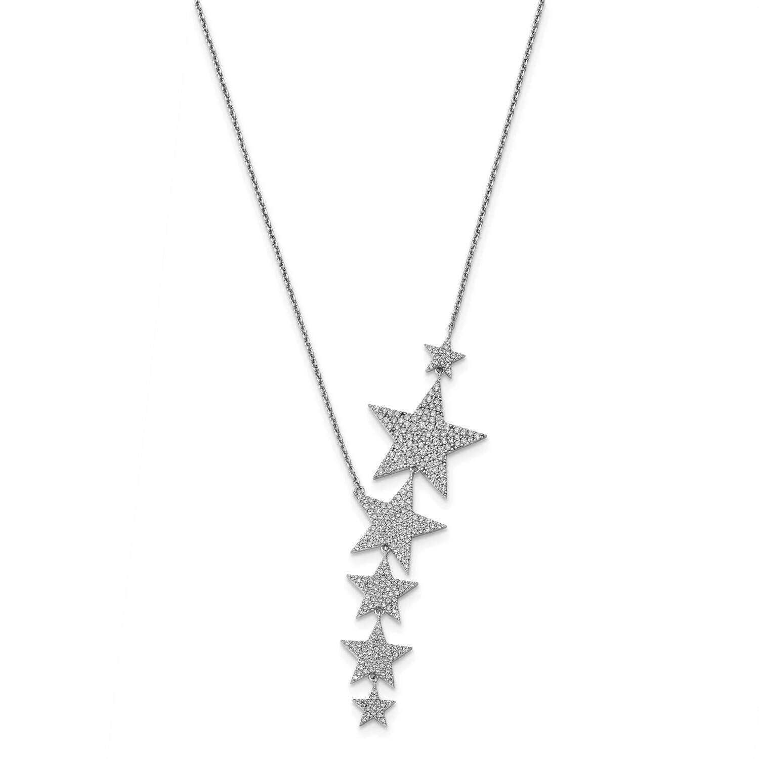 Sterling Shimmer 16 Inch 296 Stone CZ Dangle Stars Necklace 2 Inch Extender Sterling Silver Rhodium-Plated QG5717-16