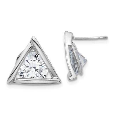 Polished CZ Triangle Post Earrings Sterling Silver Rhodium-Plated QE17129, MPN: QE17129,