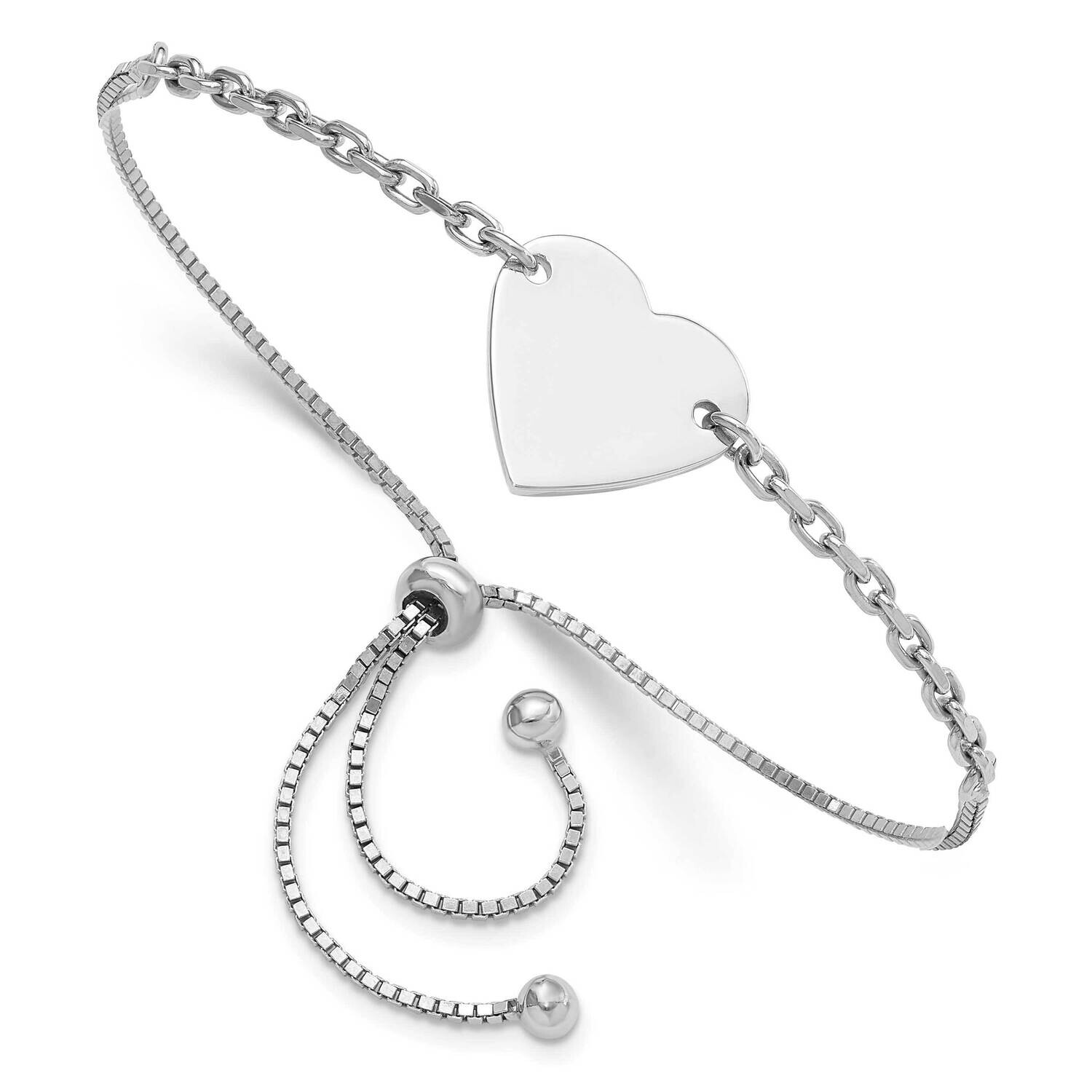 Polished Heart Disc Adjustable Bracelet Sterling Silver Rhodium-Plated QG6271