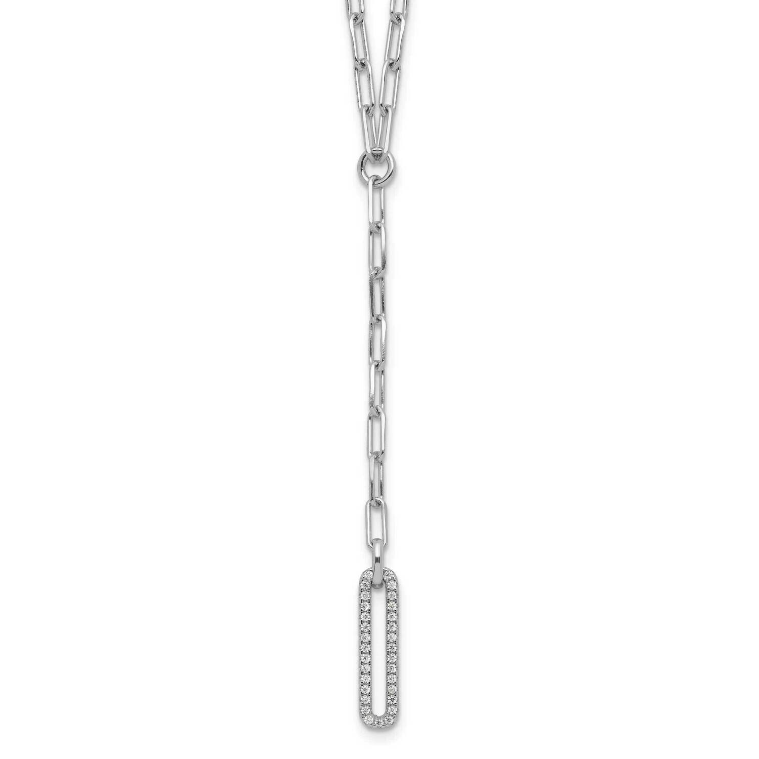 Paperclip Link CZ 16 Inch 1.75 Inch Extender Necklace  Sterling Silver Rhodium-Plated QG6499-16, MP…