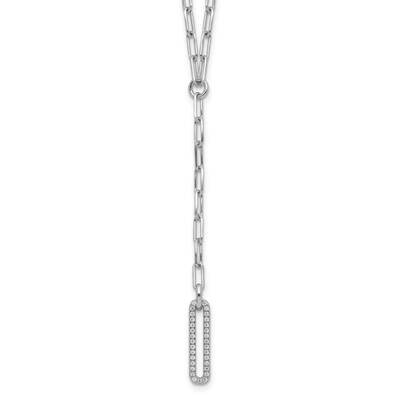 Paperclip Link CZ 16 Inch 1.75 Inch Extender Necklace  Sterling Silver Rhodium-Plated QG6499-16, MP…