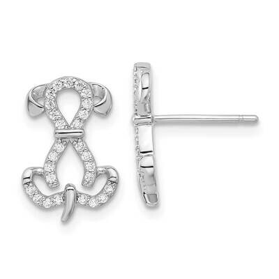 CZ Dog Post Earrings Sterling Silver Rhodium-Plated QE17588, MPN: QE17588,