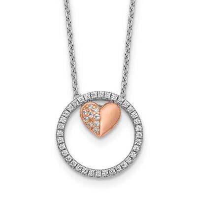 Rh-Plated Rose-Tone CZ Heart 1 Inch Extension Necklace Sterling Silver QG6611-18, MPN: QG6611-18,