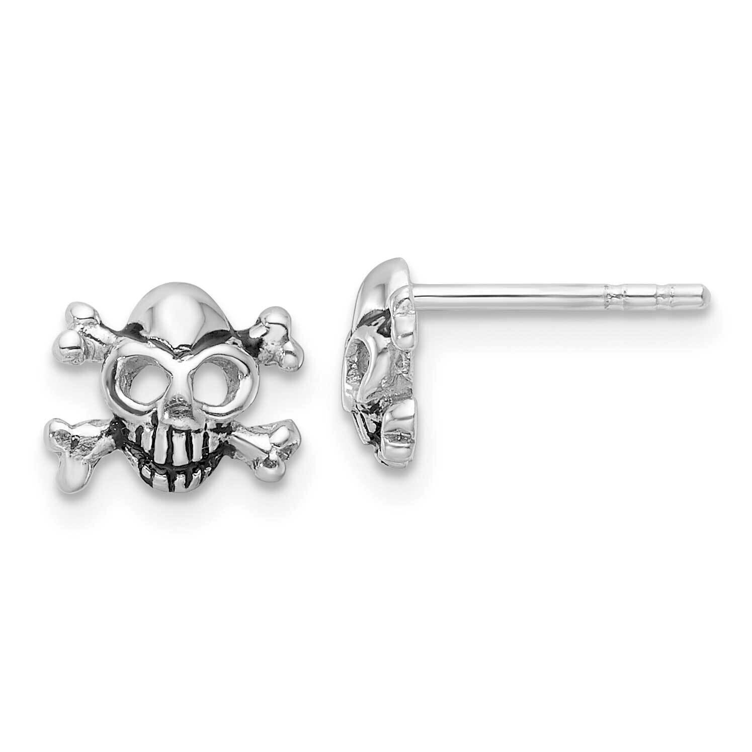 Antiqued Skull Crossbones Post Earrings Sterling Silver Rhodium-Plated QE17612, MPN: QE17612,
