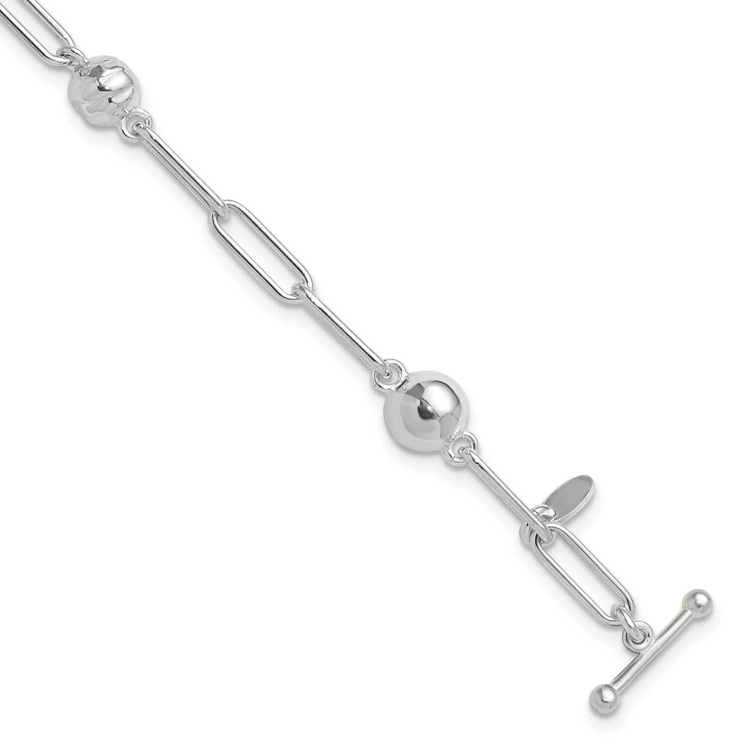 Textured Beaded Link Toggle Bracelet 7.5 Inch Sterling Silver Polished QG6528-7.5
