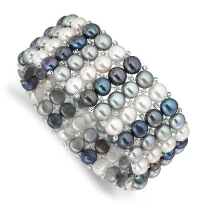 6-7mm Button Multi Fwc Pearl Glass Beaded 4-Row Stretch Bracelet QH5763, MPN: QH5763,