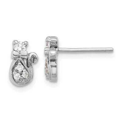 CZ Cat Post Earrings Sterling Silver Rhodium-Plated QE17580, MPN: QE17580,