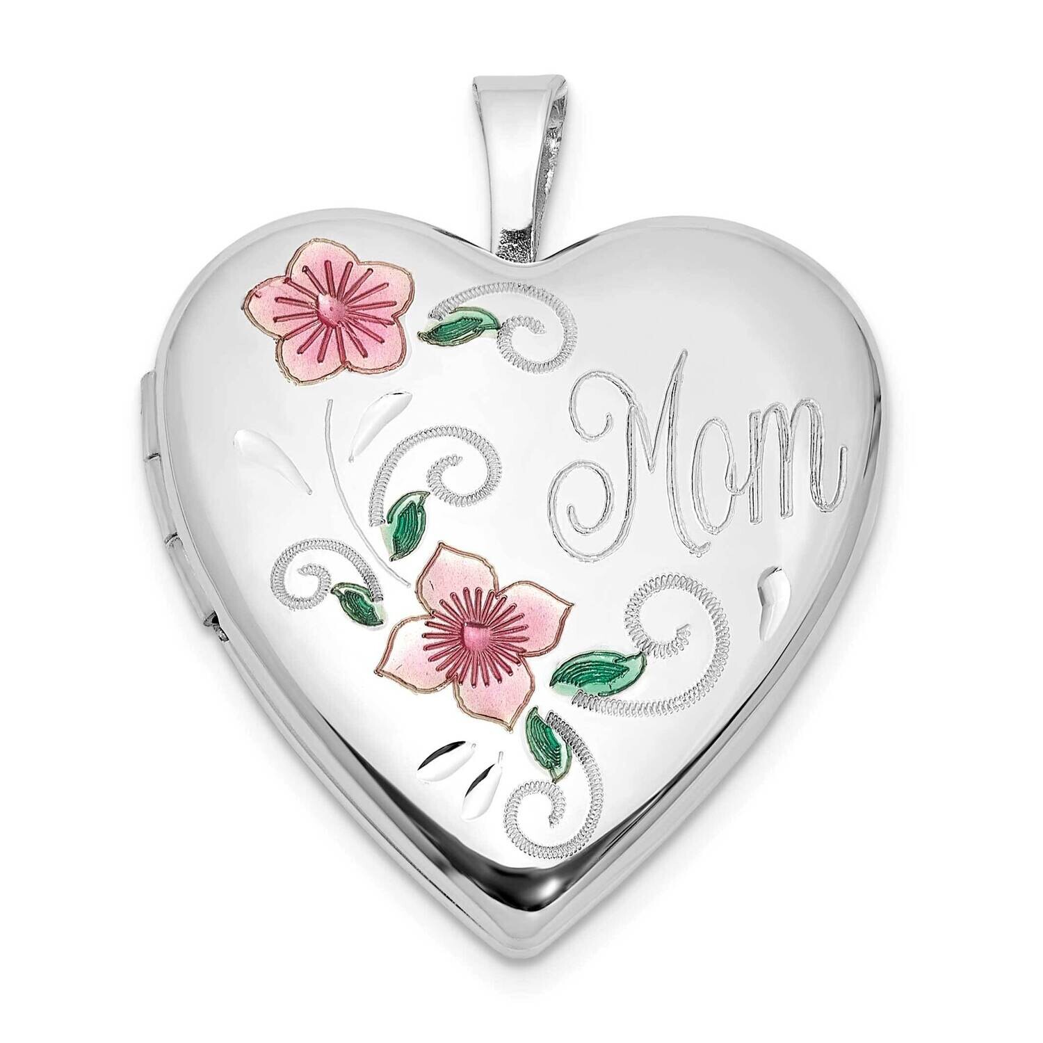 Epoxy 20mm Floral Mom Heart Locket Sterling Silver Rhodium-Plated QLS1123, MPN: QLS1123,