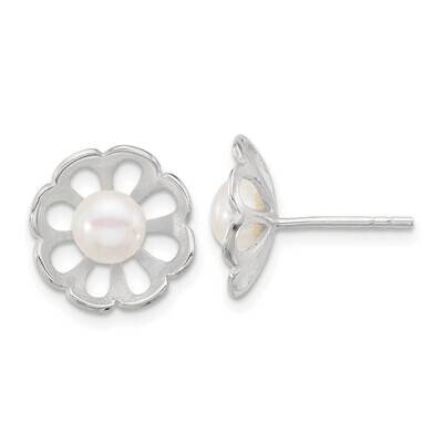 Flower Freshwater Cultured Pearl Post Earrings Sterling Silver Polished QE17214, MPN: QE17214,