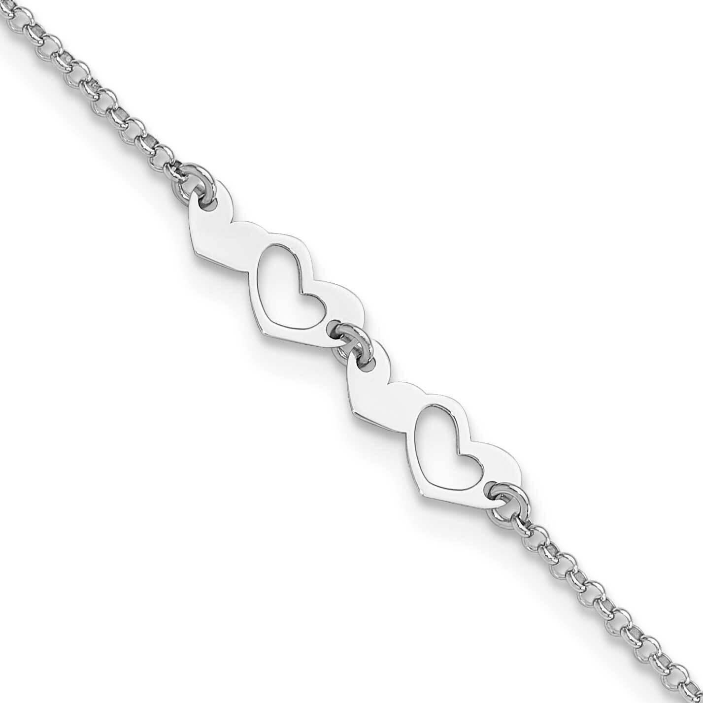 Hearts 9 Inch Plus 1 Inch Extension Anklet Sterling Silver Rhodium-Plated QG6286-9, MPN: QG6286-9,