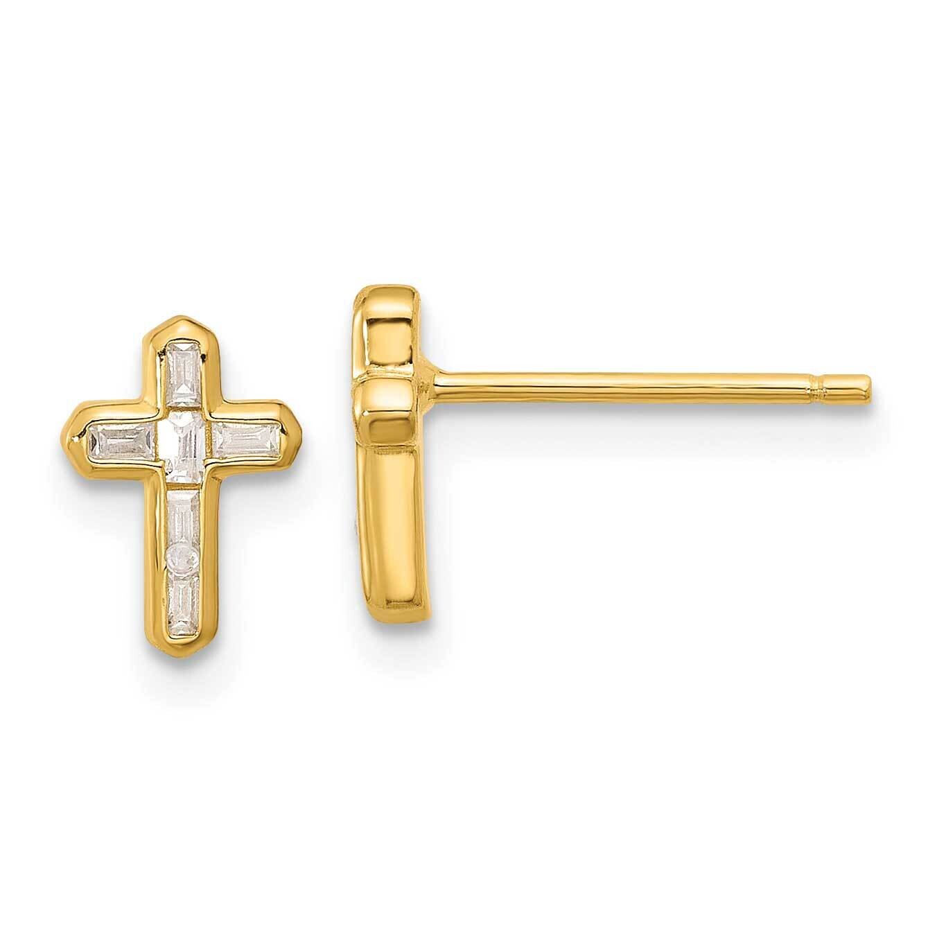 Gold-Tone Polished CZ Cross Post Earrings Sterling Silver QE17682GP, MPN: QE17682GP,
