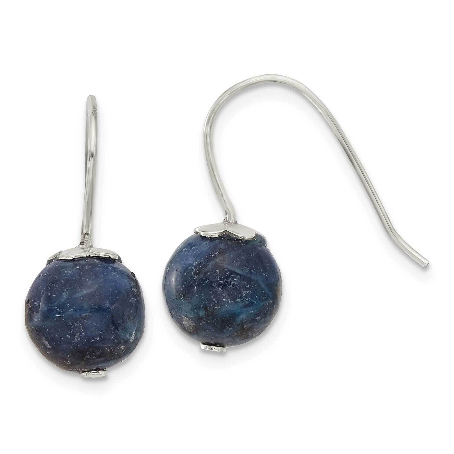 10mm Round Lapis Dangle Earrings Sterling Silver Polished QE17377