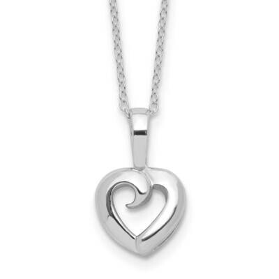 Heart 16 Inch 2 Inch Extension Necklace Sterling Silver Rhodium-Plated QG6613-16, MPN: QG6613-16,