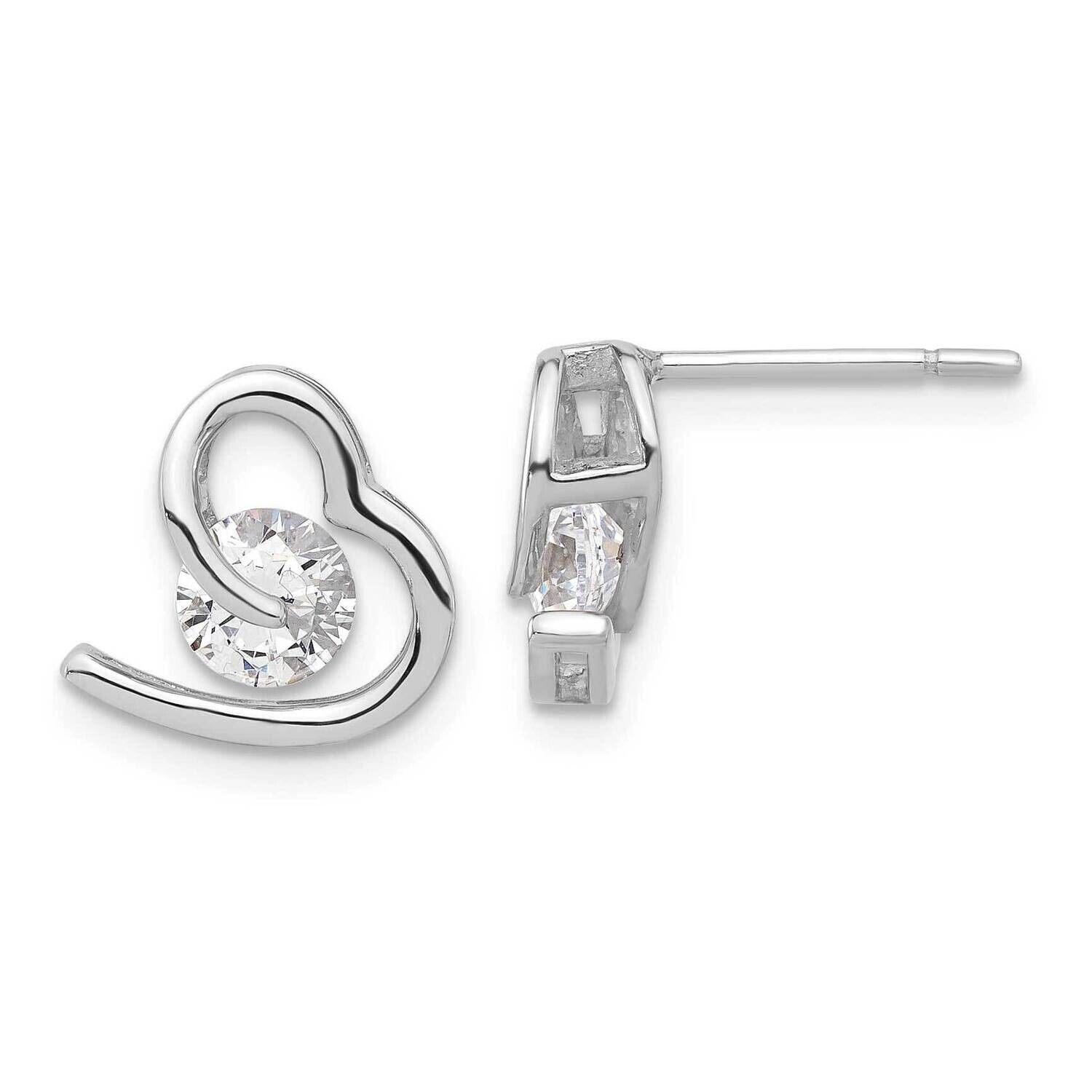 Heart CZ Post Earrings Sterling Silver Rhodium-Plated QE17513, MPN: QE17513,