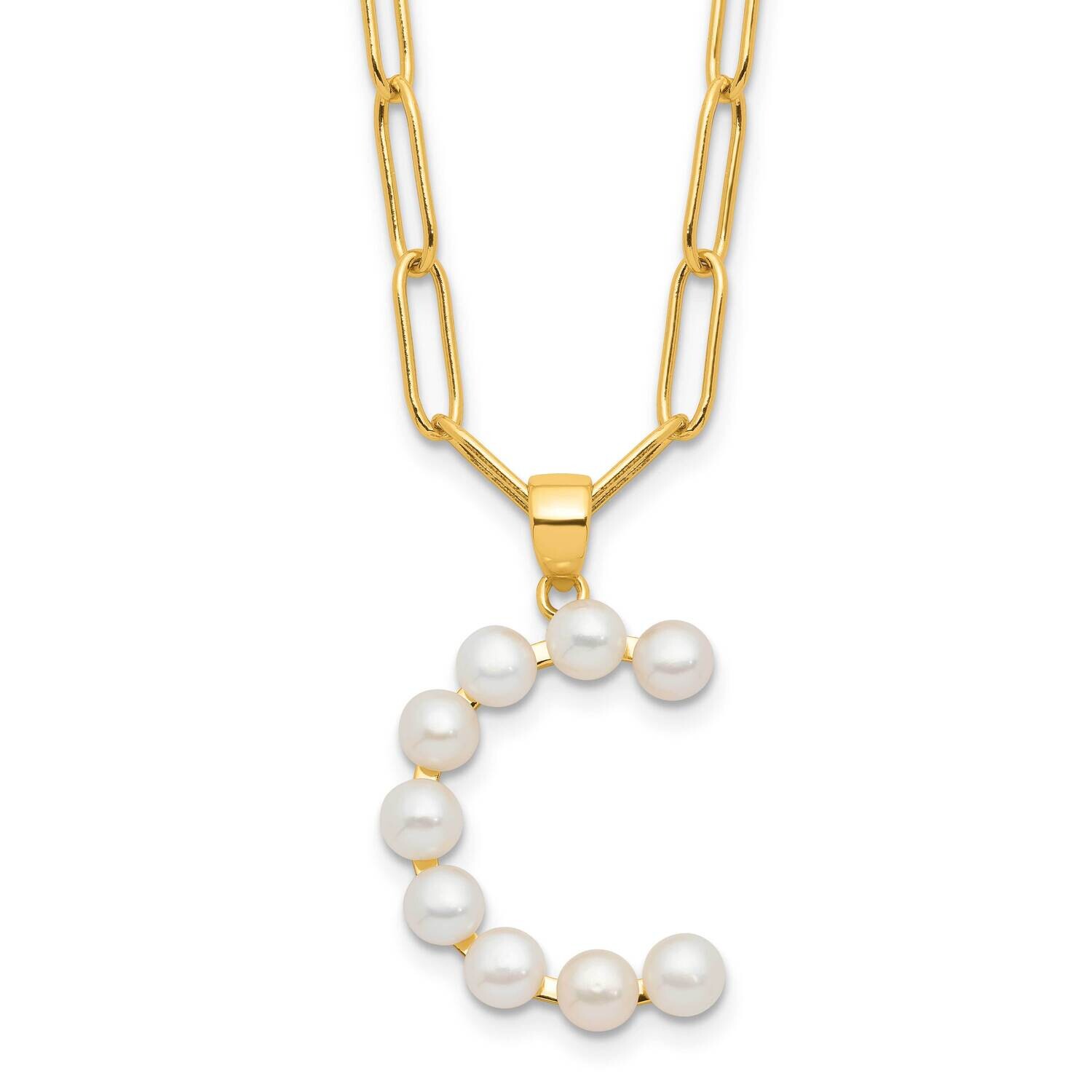 Gold-Plated 3-5.5mm Fwc Pearl Letter C 18 Inch Necklace Sterling Silver QH5808GPC-18, MPN: QH5808GP…