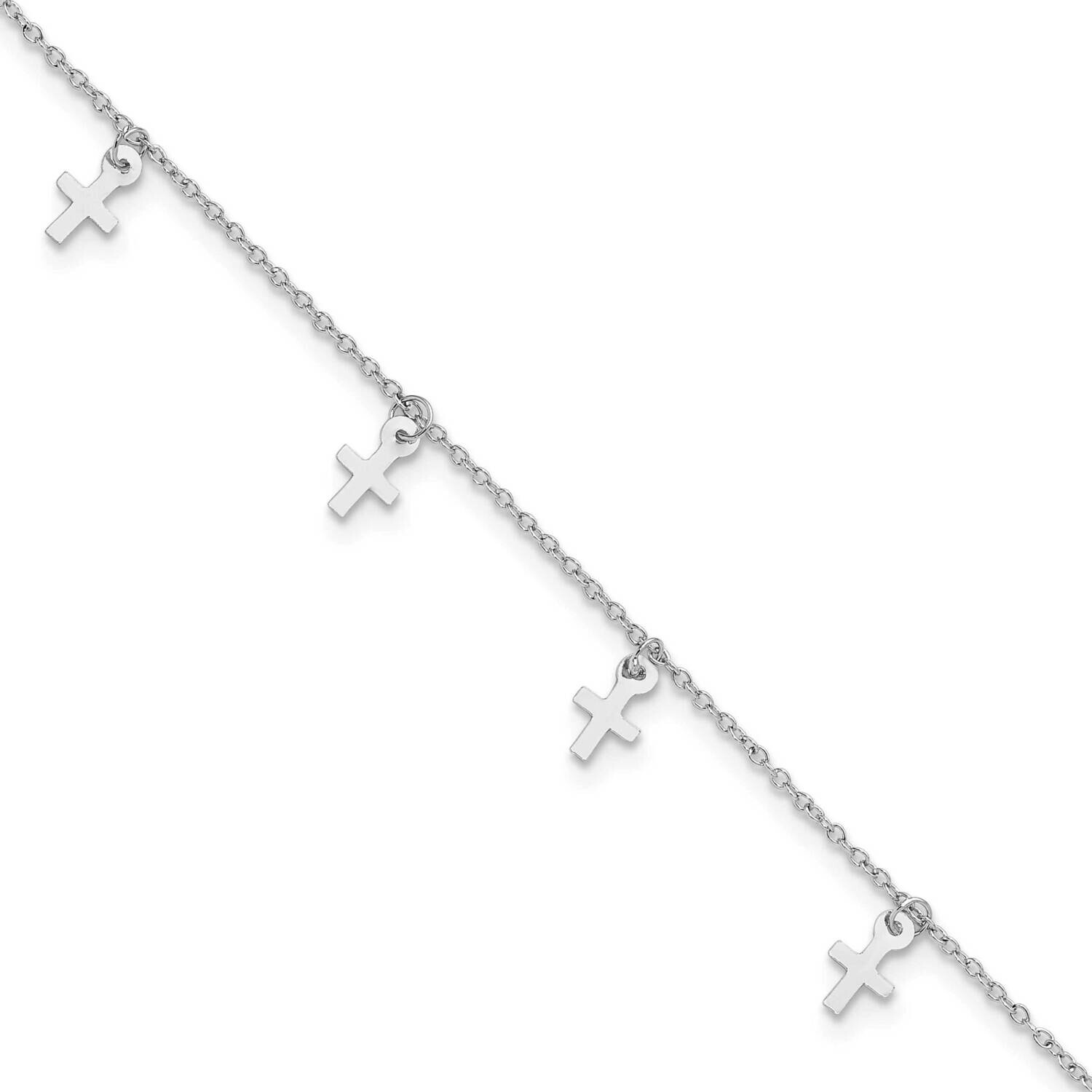 Polished Cross 9.5 Inch Plus 1 Inch Extender Anklet Sterling Silver Rhodium-Plated QG6309-9.5, MPN:…