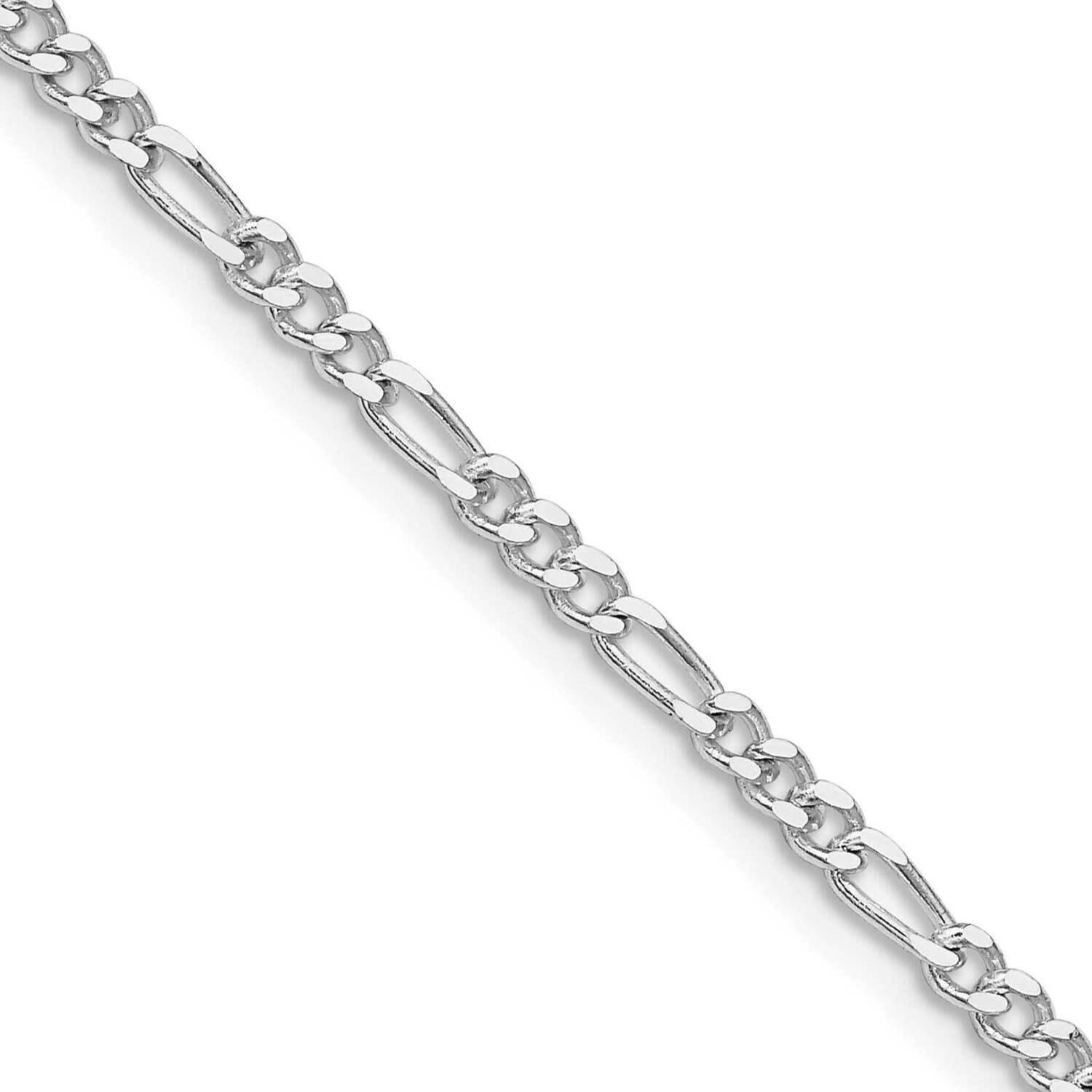 2.5mm Figaro Chain 20 Inch Sterling Silver Rhodium-Plated QFG070R-20, MPN: QFG070R-20,