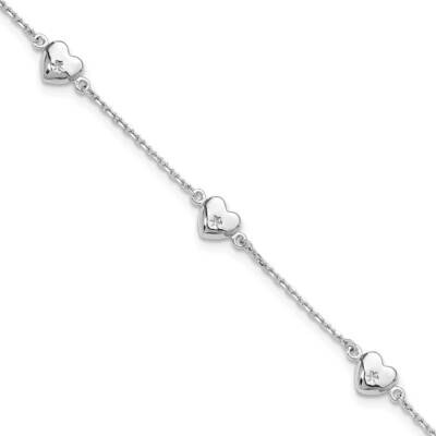 Hearts 9 Inch Plus 1 Inch Extension Anklet Sterling Silver Rhodium-Plated QG6290-9, MPN: QG6290-9,