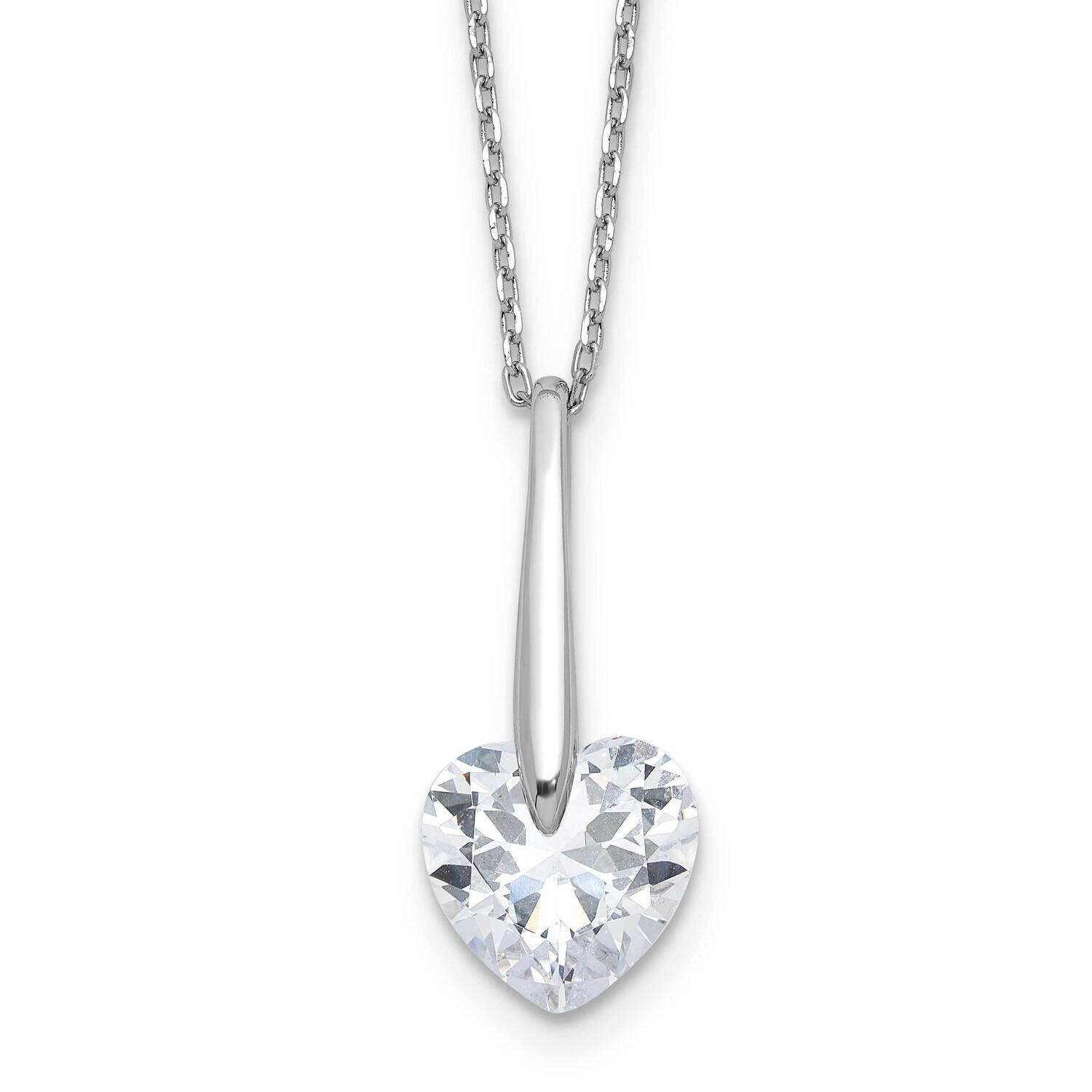 CZ Heart 16 Inch 2 Inch Extension Necklace Sterling Silver Rhodium-Plated QG6594-16, MPN: QG6594-16,
