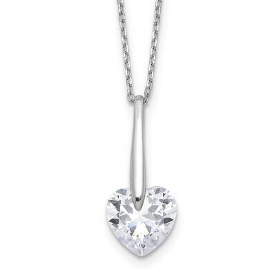 CZ Heart 16 Inch 2 Inch Extension Necklace Sterling Silver Rhodium-Plated QG6594-16, MPN: QG6594-16,