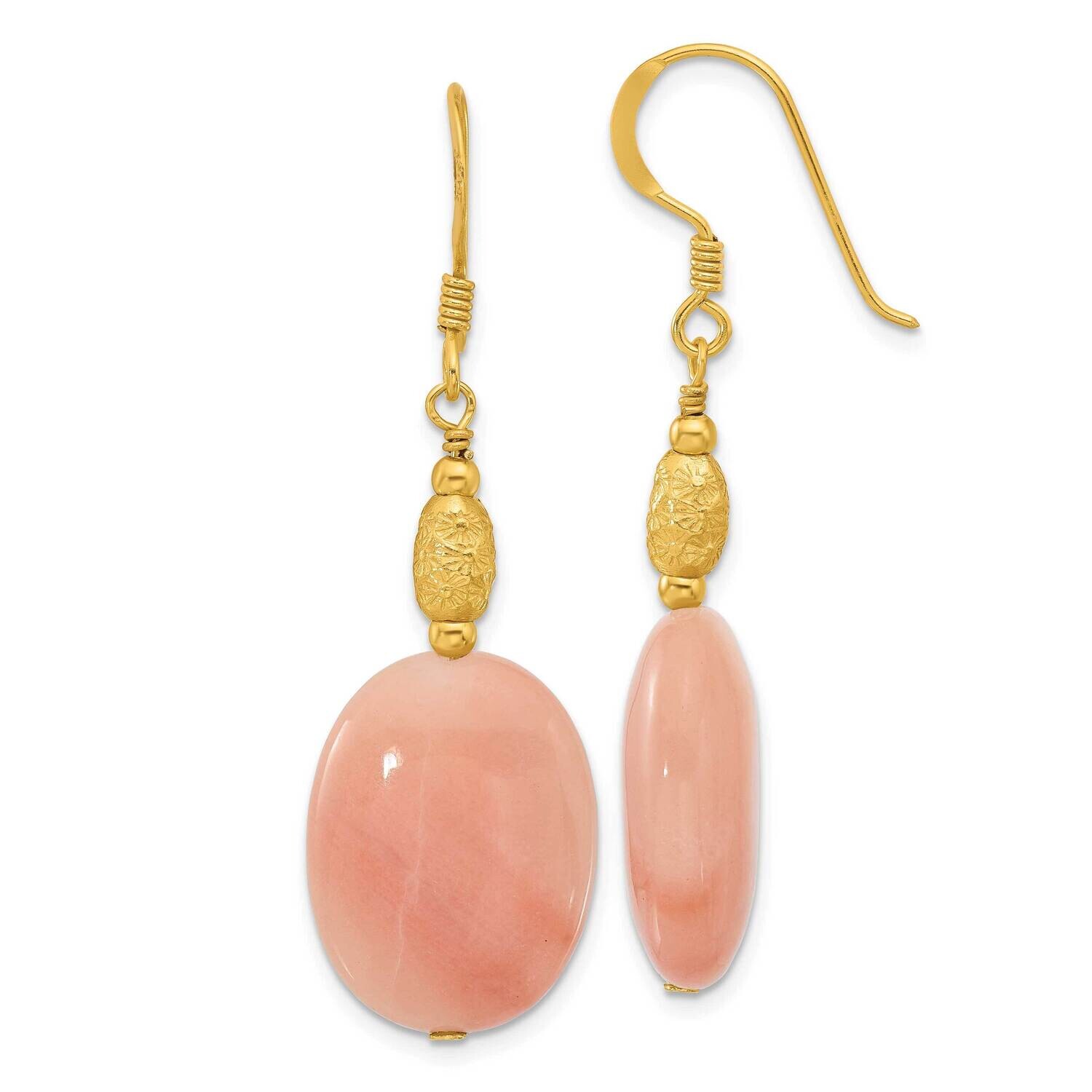 Gold-Plated Polished Oval Red Aventurine Dangle Earrings Sterling Silver QE17324