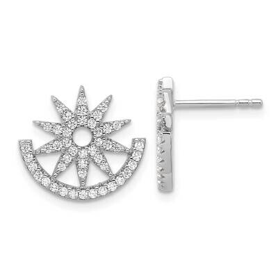 CZ Fancy Half Circle Star Post Earrings Sterling Silver Rhodium-Plated QE17133, MPN: QE17133,