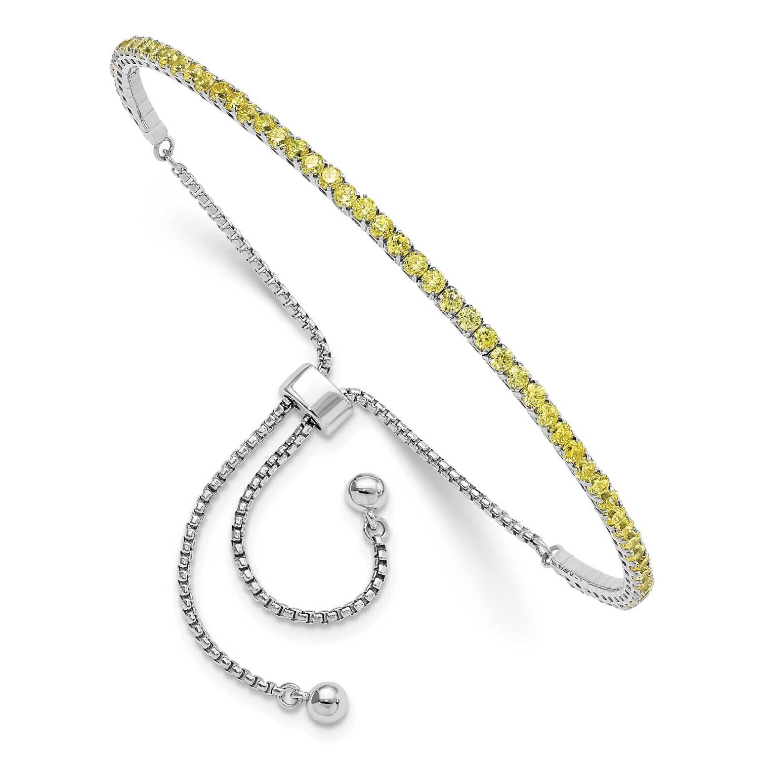 Rhod-Plated November Yellow CZ Adjustable Bracelet Sterling Silver QG5696NOV