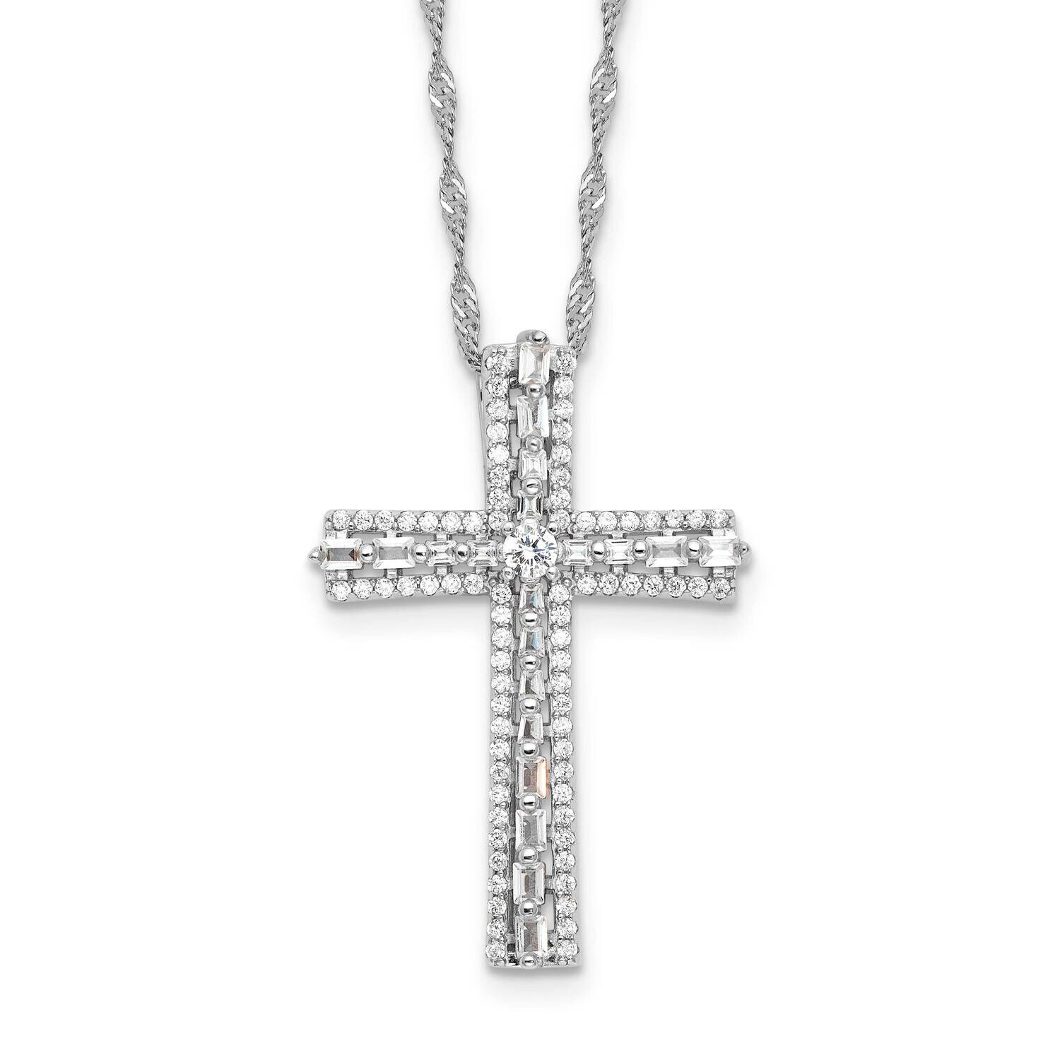 CZ Cross 18 Inch 2 Inch Extender Necklace Sterling Silver Rhodium-Plated QG6579-18, MPN: QG6579-18,